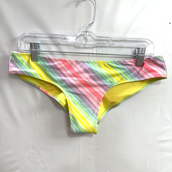 Victoria Secret Swim Bikini Bottom M Rainbow Stripe Scrunch Butt Colorful - Picture 7 of 7
